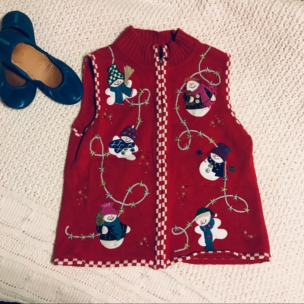 Snowman Holiday Vest | Christmas Sweater | Red